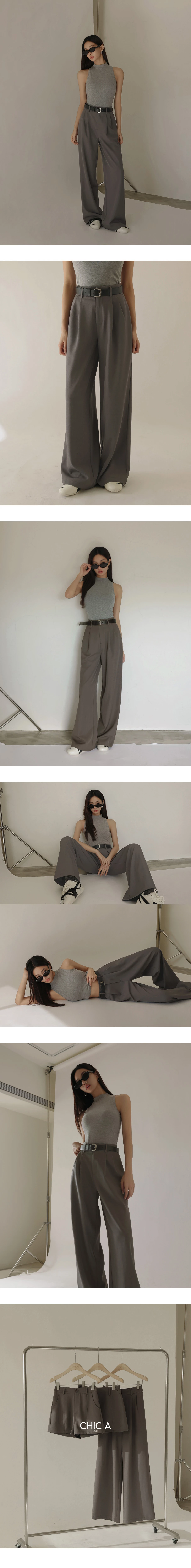 Elastic Waist Pleated Wide Leg Tailored Pants