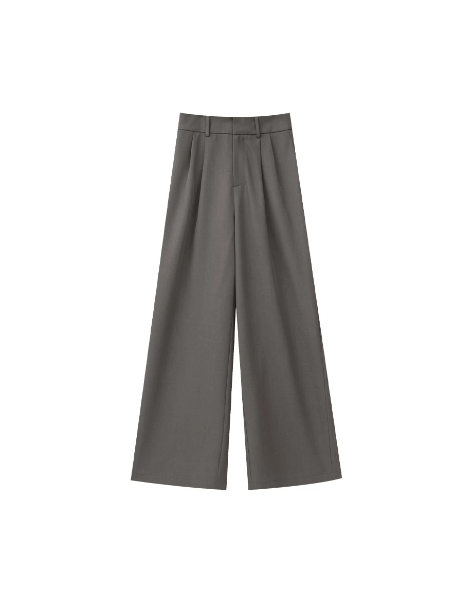 Elastic Waist Pleated Wide Leg Tailored Pants