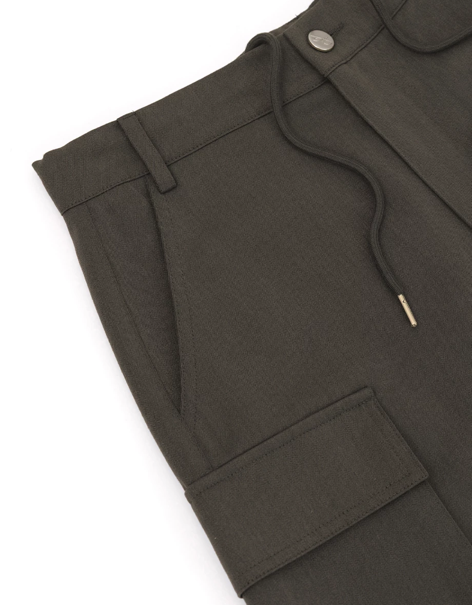 Ruched Seams Detail Tailored Cargo Wide Leg Pants with Pockets