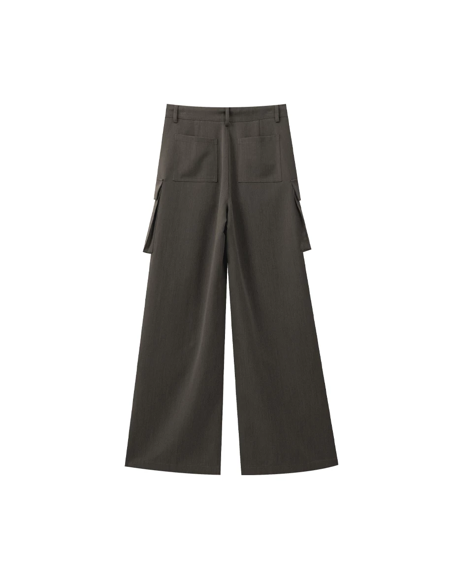 Ruched Seams Detail Tailored Cargo Wide Leg Pants with Pockets