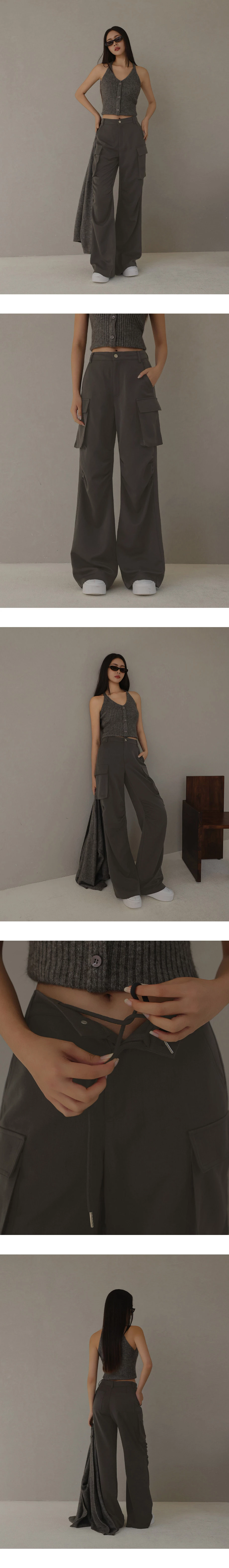Ruched Seams Detail Tailored Cargo Wide Leg Pants with Pockets Ruched Seams Detail Tailored Cargo Wide Leg Pants with Pockets