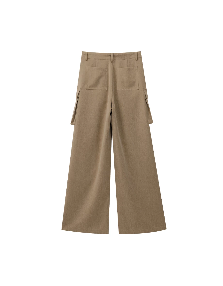 Ruched Seams Detail Tailored Cargo Wide Leg Pants with Pockets Ruched Seams Detail Tailored Cargo Wide Leg Pants with Pockets