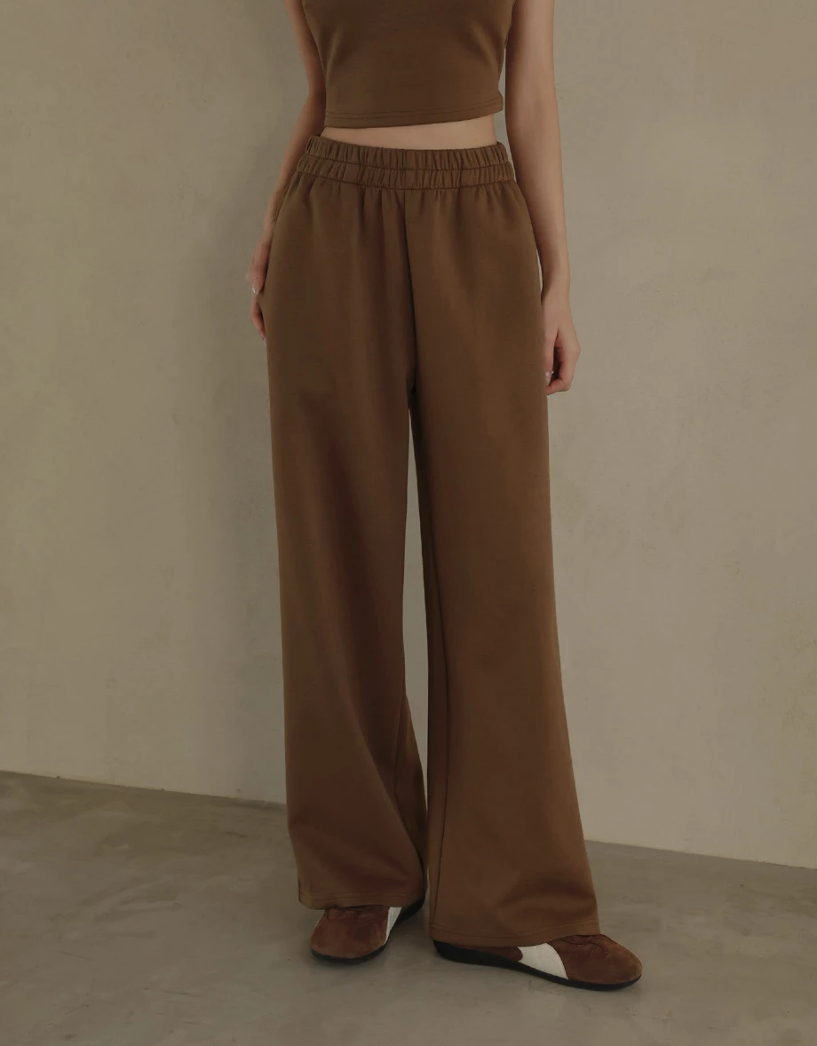 Soft Stretch Cotton Elastic Waist Wide Leg Sweatpants