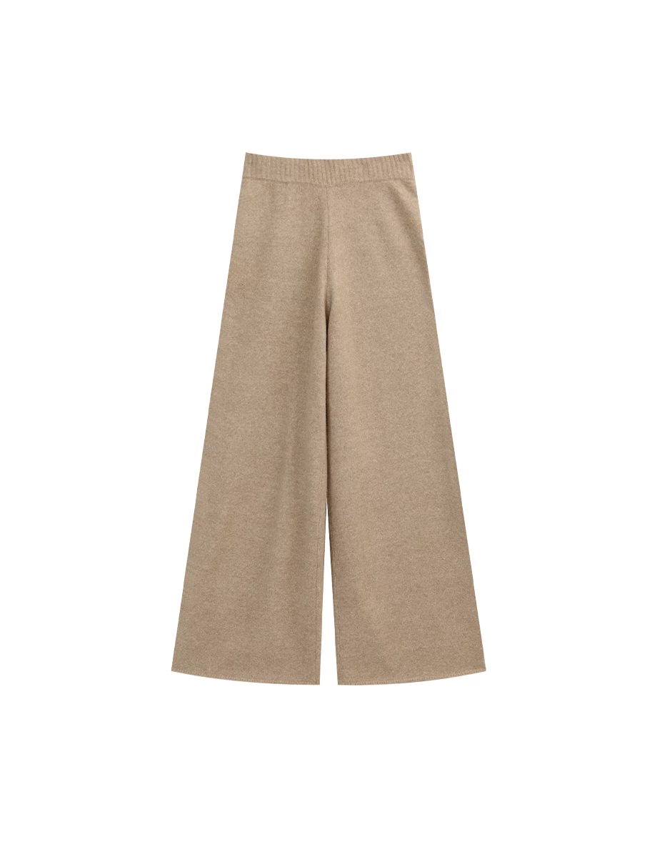 Soft Knit Wide Leg Pants with Elastic Rib Waistband