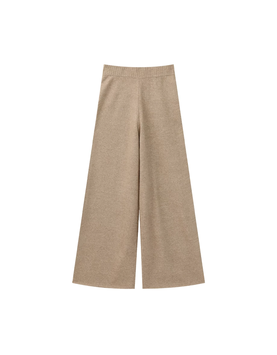 Soft Knit Wide Leg Pants with Elastic Rib Waistband