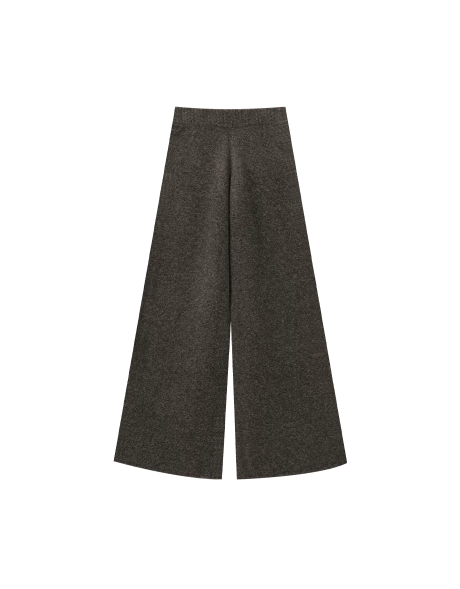 Soft Knit Wide Leg Pants with Elastic Rib Waistband