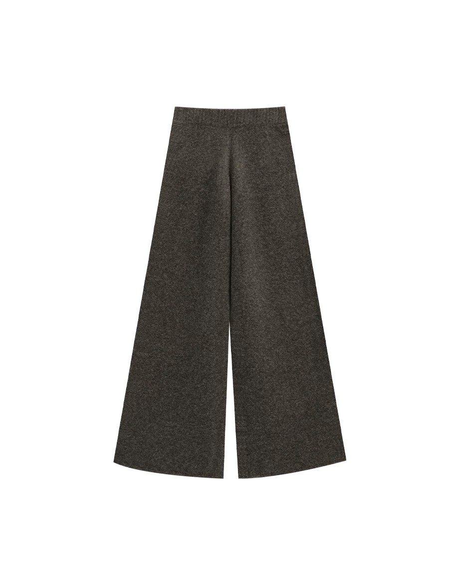 Soft Knit Wide Leg Pants with Elastic Rib Waistband