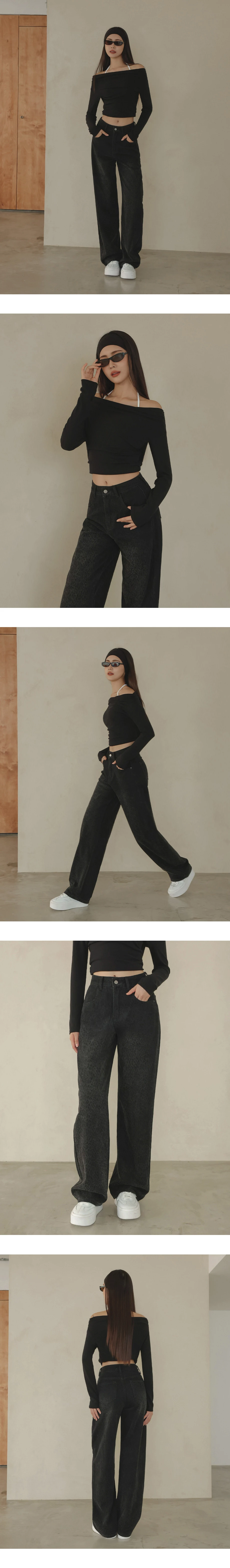 High Waist Embossed Leopard Jeans Denim Wide Leg Pants High Waist Embossed Leopard Jeans Denim Wide Leg Pants