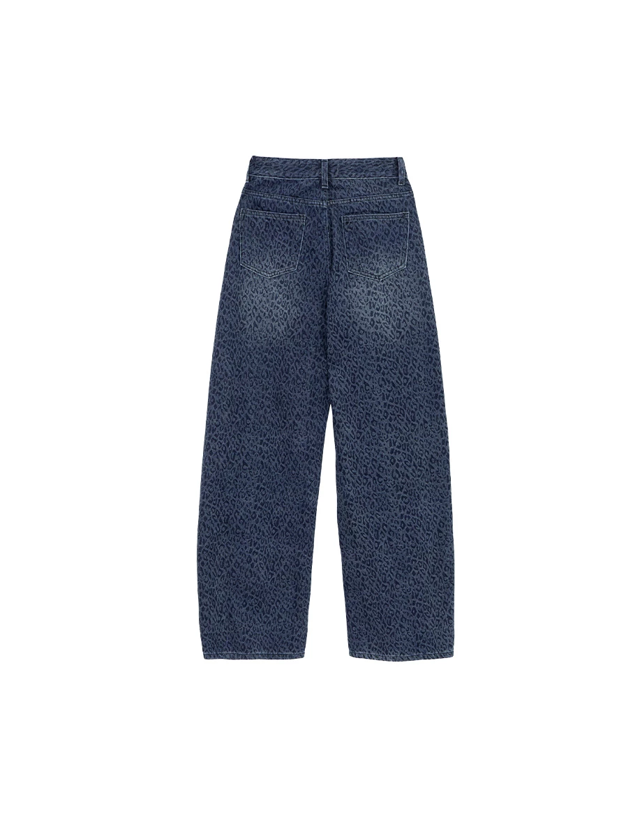 High Waist Embossed Leopard Jeans Denim Wide Leg Pants High Waist Embossed Leopard Jeans Denim Wide Leg Pants
