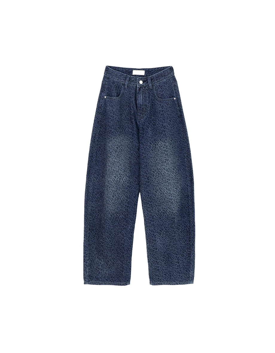 High Waist Embossed Leopard Jeans Denim Wide Leg Pants High Waist Embossed Leopard Jeans Denim Wide Leg Pants