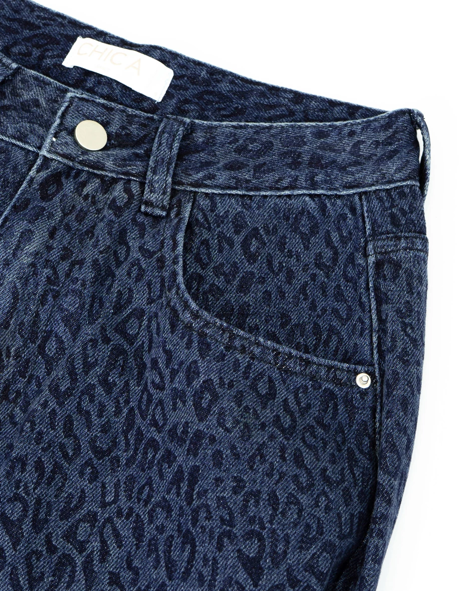 High Waist Embossed Leopard Jeans Denim Wide Leg Pants High Waist Embossed Leopard Jeans Denim Wide Leg Pants
