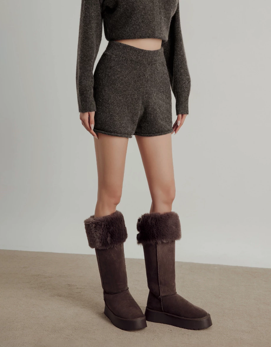 Soft Knit Cozy Shorts with Elastic Rib Waistband