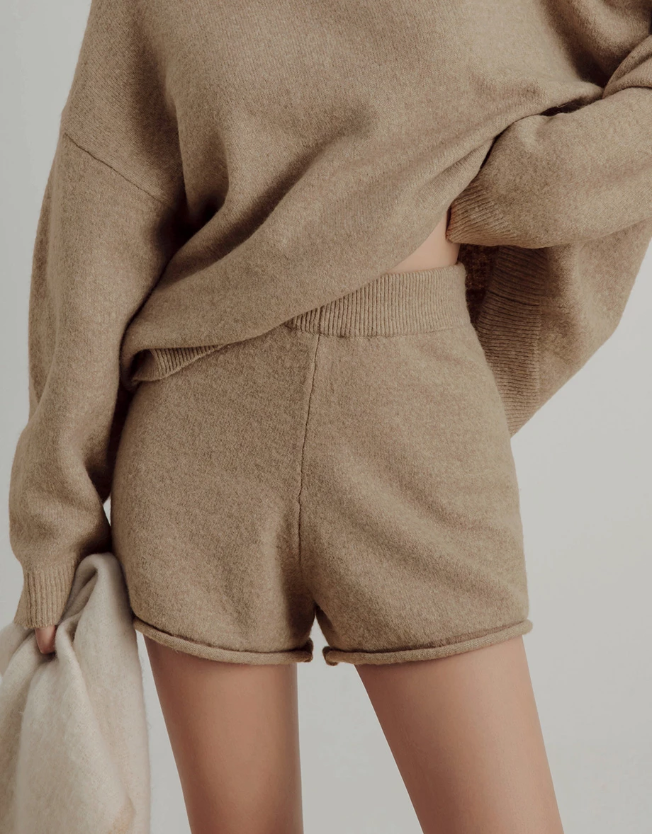 Soft Knit Cozy Shorts with Elastic Rib Waistband