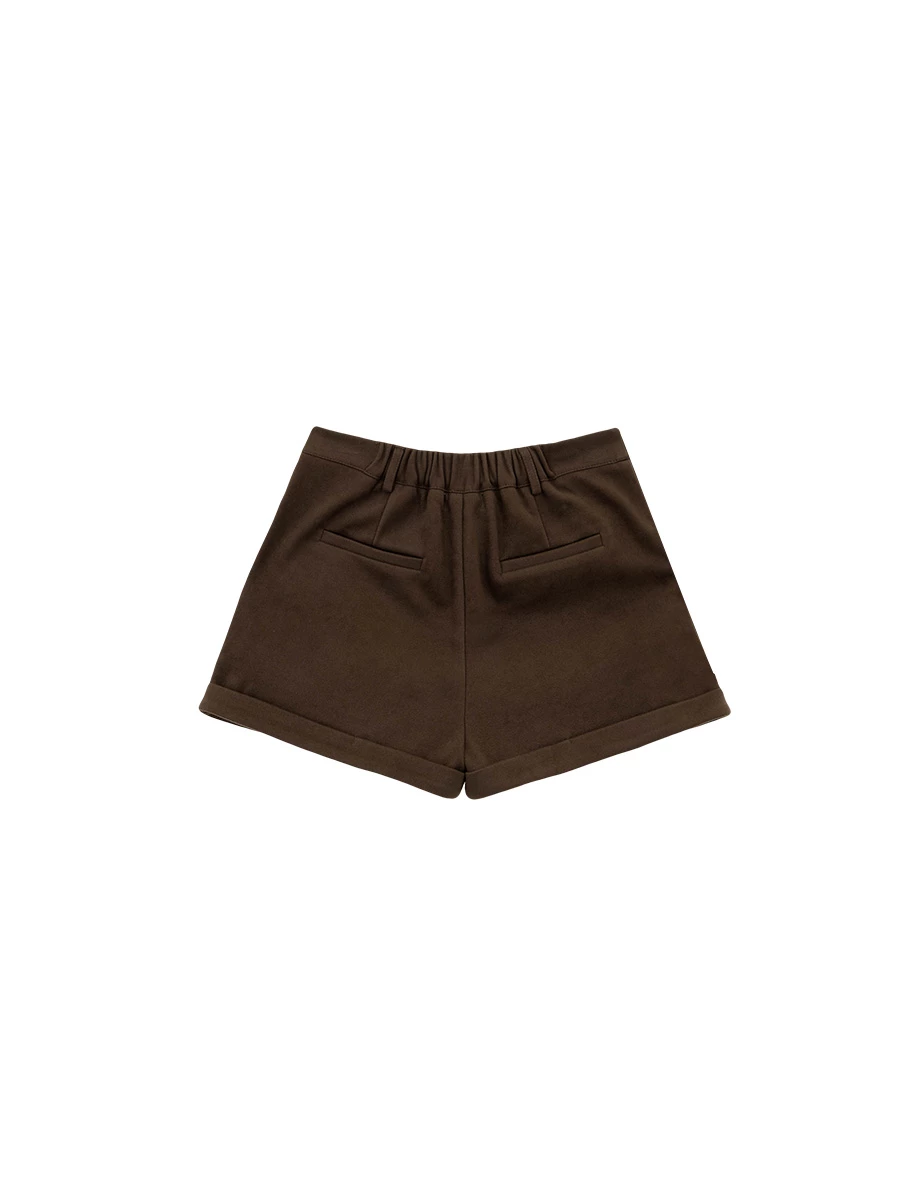 High Waist Tailored Pleated Shorts with Cuffed Hem