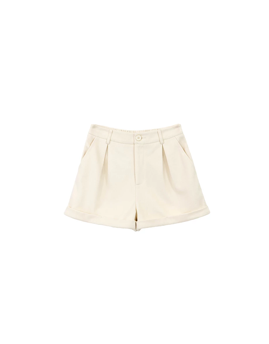 High Waist Tailored Pleated Shorts with Cuffed Hem