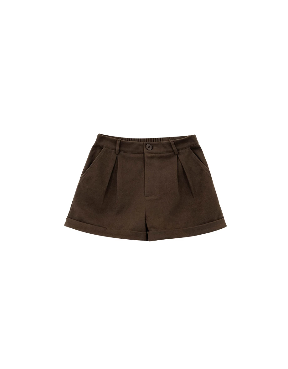 High Waist Tailored Pleated Shorts with Cuffed Hem