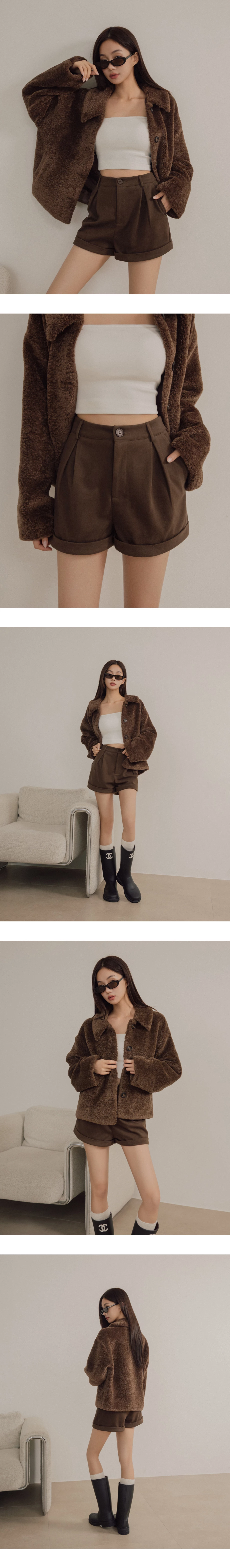 High Waist Tailored Pleated Shorts with Cuffed Hem