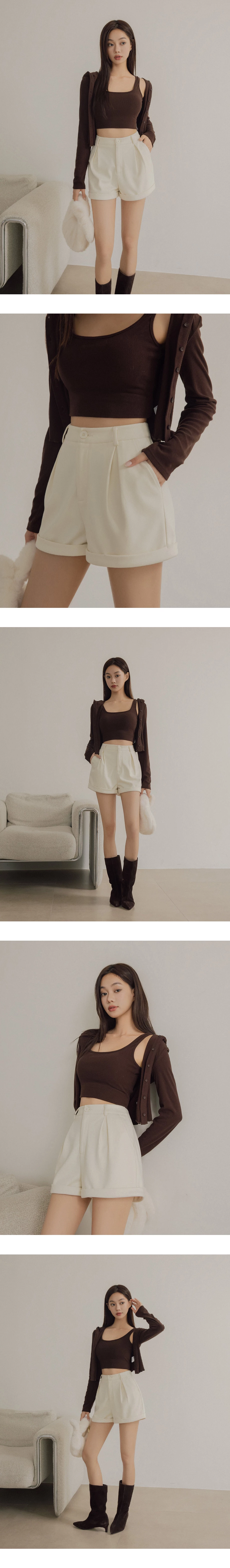 High Waist Tailored Pleated Shorts with Cuffed Hem