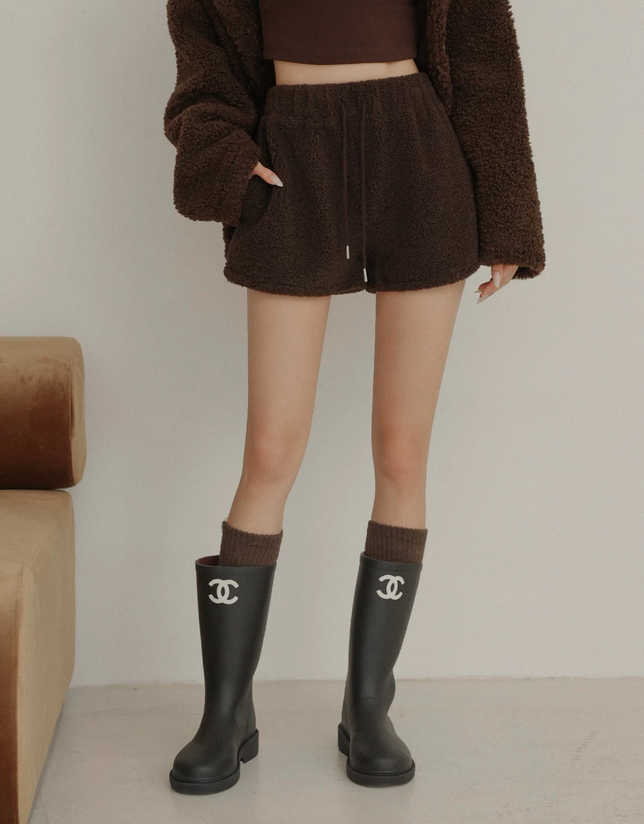 Low Rise Soft Fuzzy Drawstring Fleece Lounge Shorts