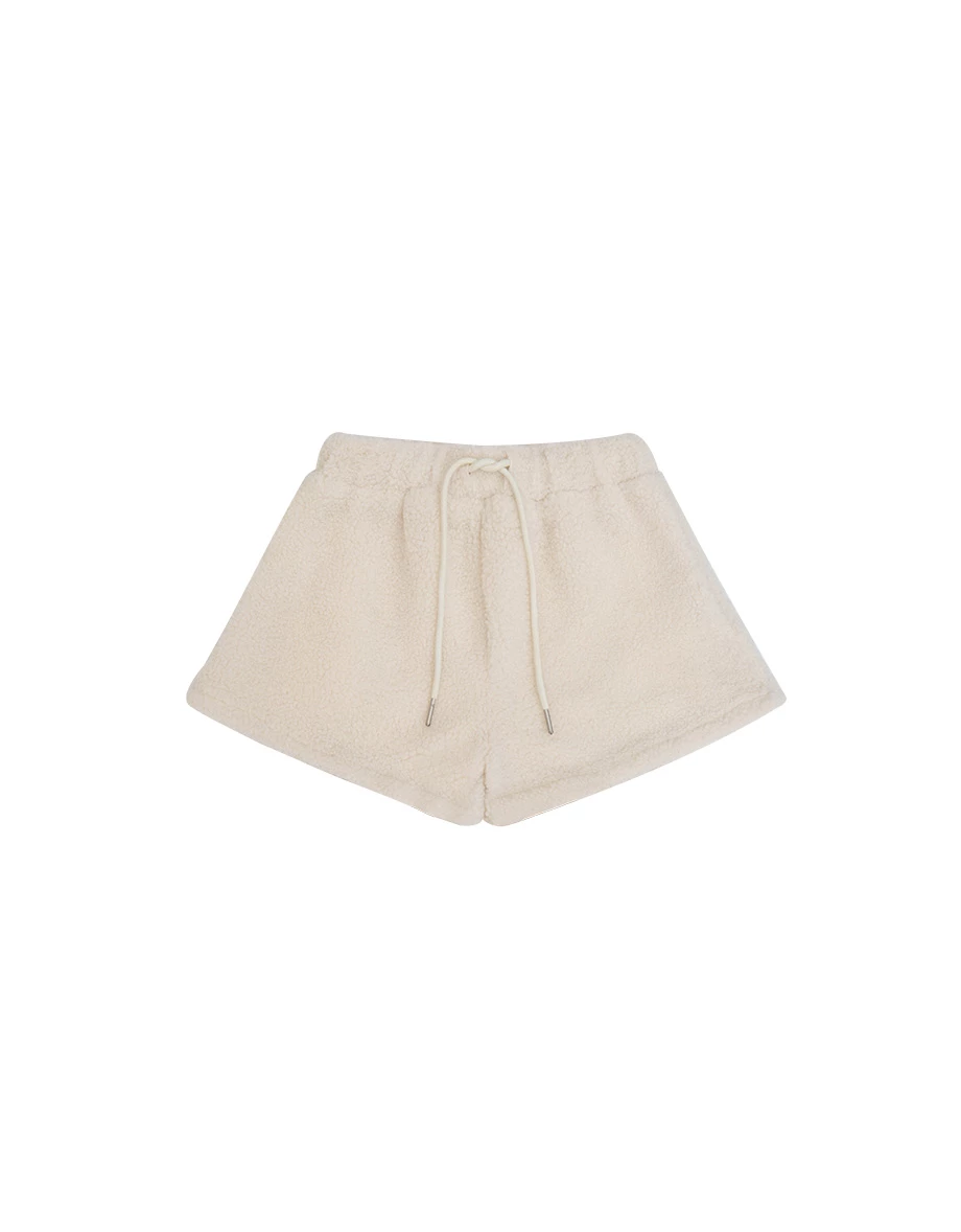 Low Rise Soft Fuzzy Drawstring Fleece Lounge Shorts