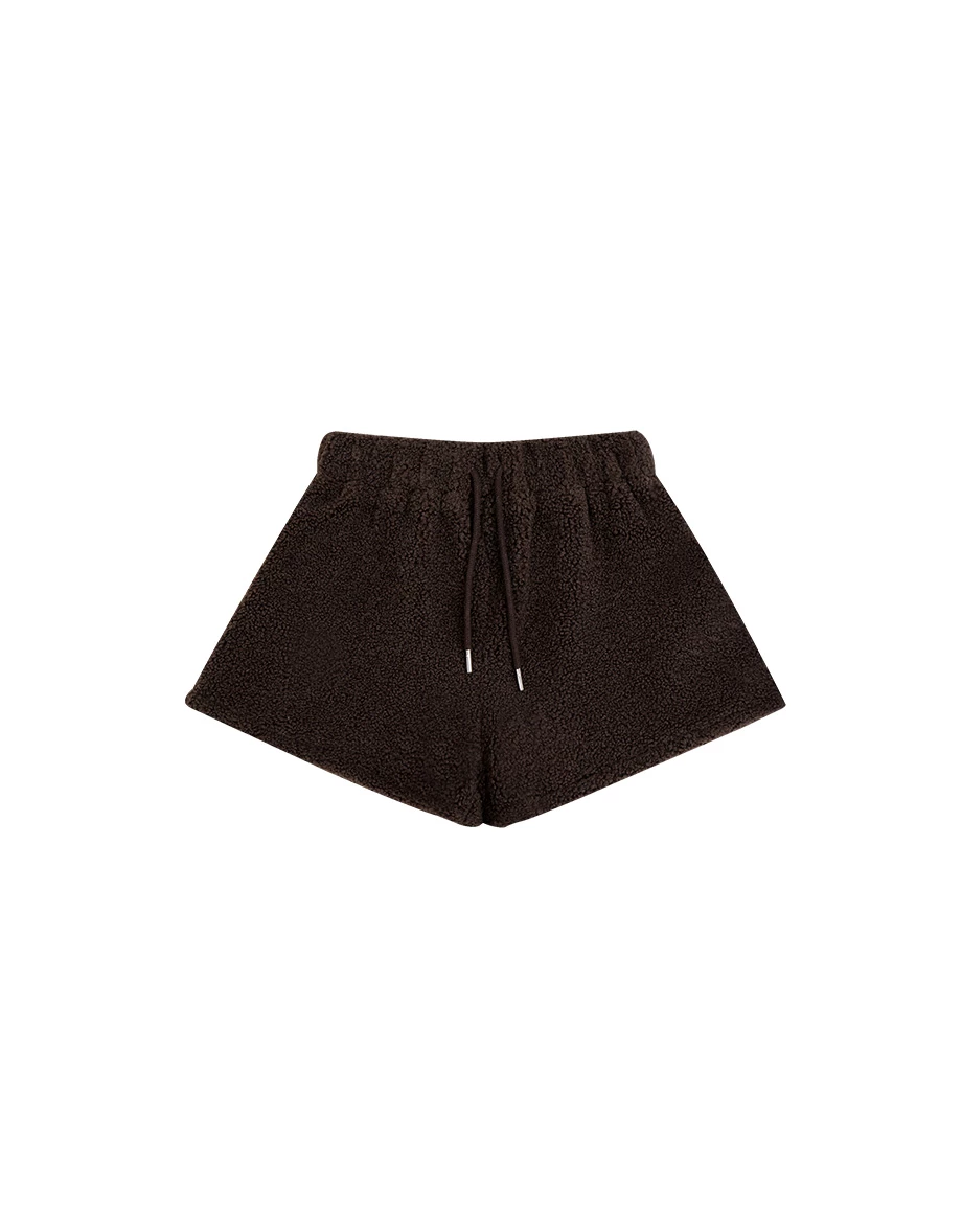 Low Rise Soft Fuzzy Drawstring Fleece Lounge Shorts