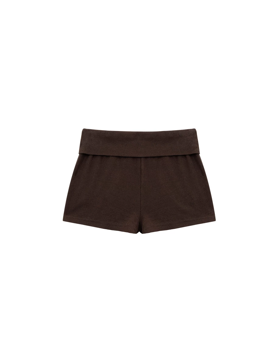 Folded Elastic Waistband Ribbed Fitted Lounge Shorts
