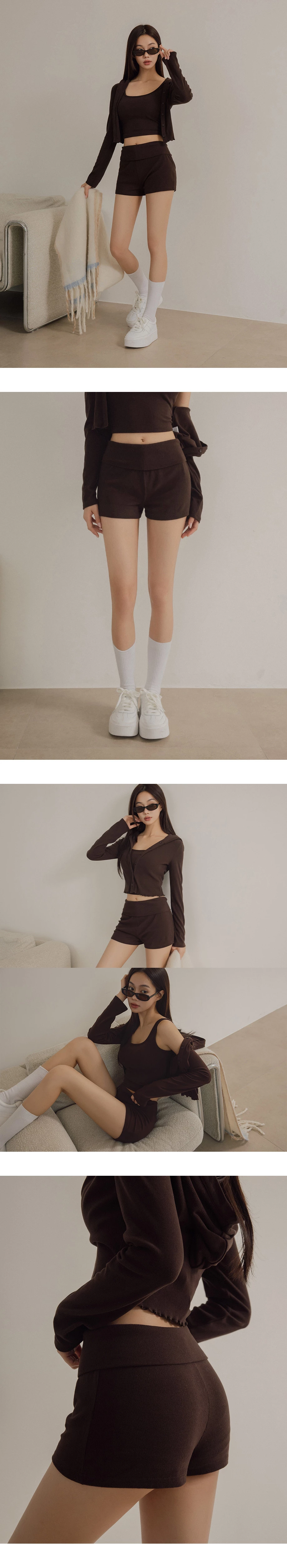 Folded Elastic Waistband Ribbed Fitted Lounge Shorts Folded Elastic Waistband Ribbed Fitted Lounge Shorts