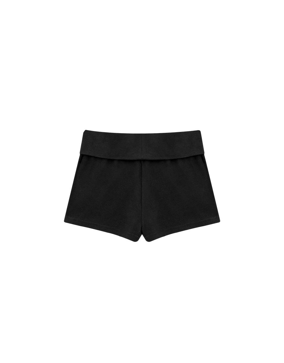 Folded Elastic Waistband Ribbed Fitted Lounge Shorts Folded Elastic Waistband Ribbed Fitted Lounge Shorts