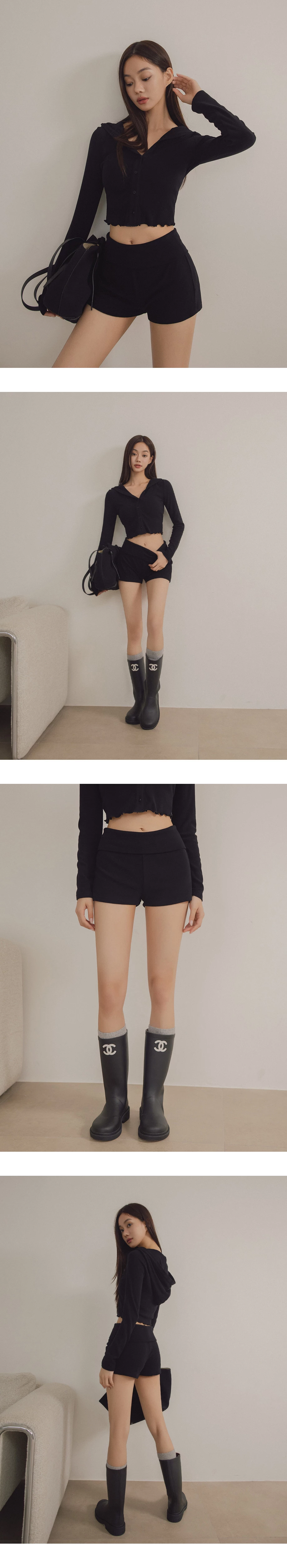 Folded Elastic Waistband Ribbed Fitted Lounge Shorts Folded Elastic Waistband Ribbed Fitted Lounge Shorts