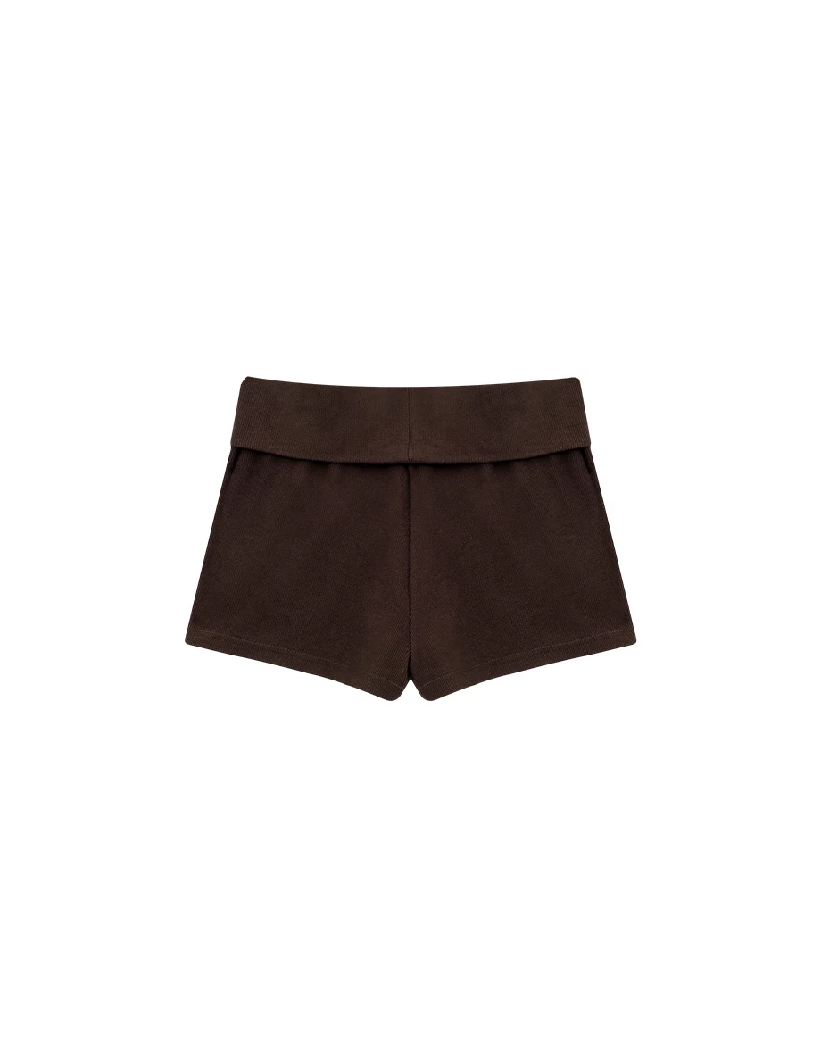 Folded Elastic Waistband Ribbed Fitted Lounge Shorts