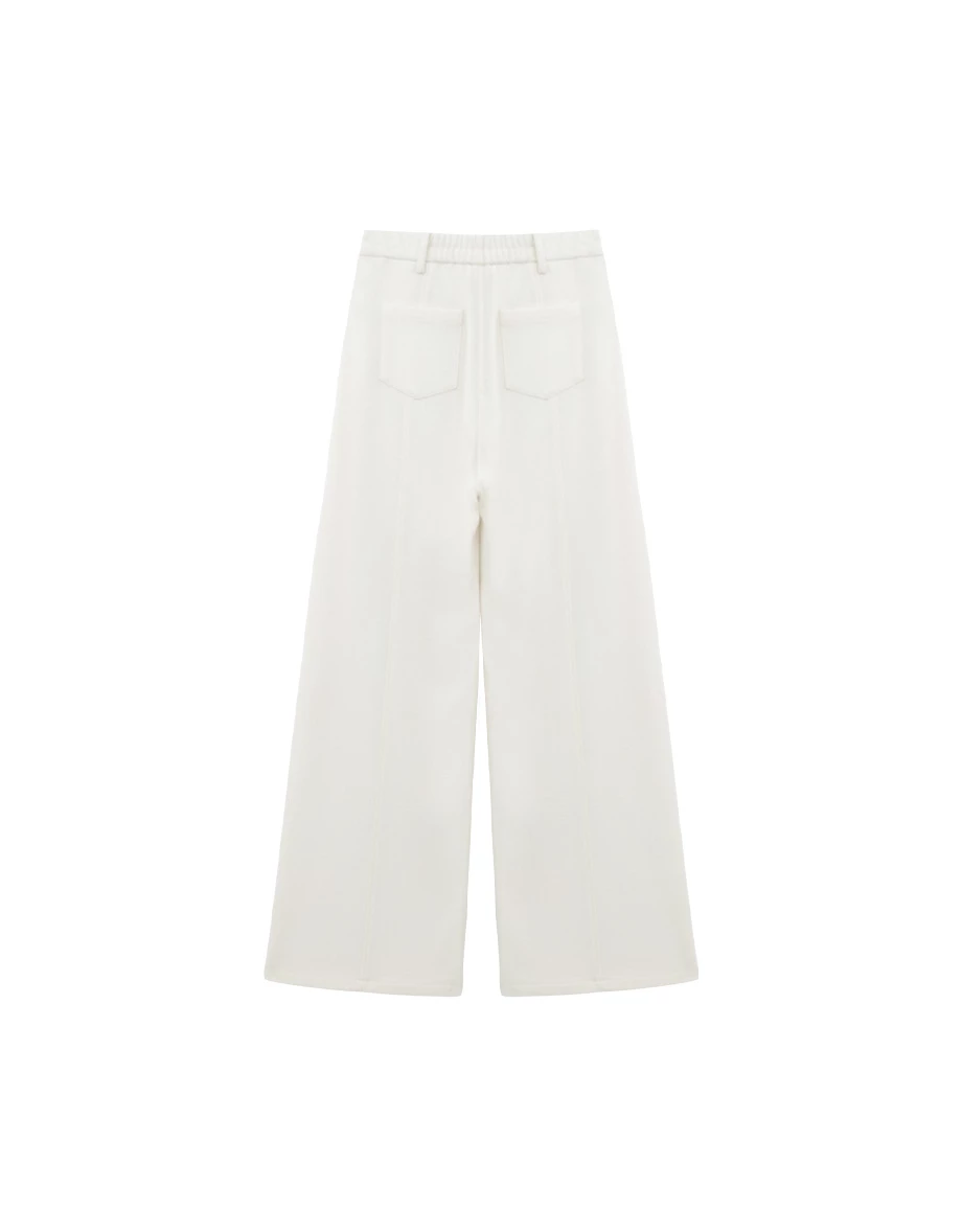 High Waist Twill Wide Leg Straight LongTrousers