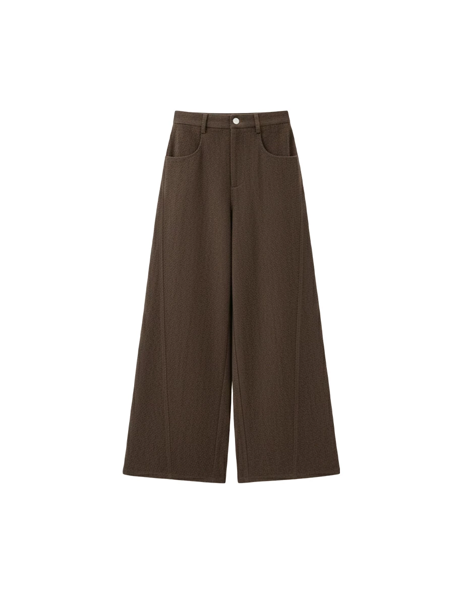 High Waist Twill Wide Leg Straight LongTrousers