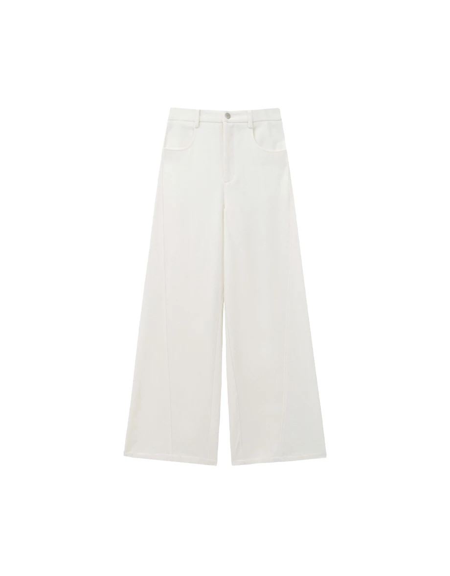 High Waist Twill Wide Leg Straight LongTrousers