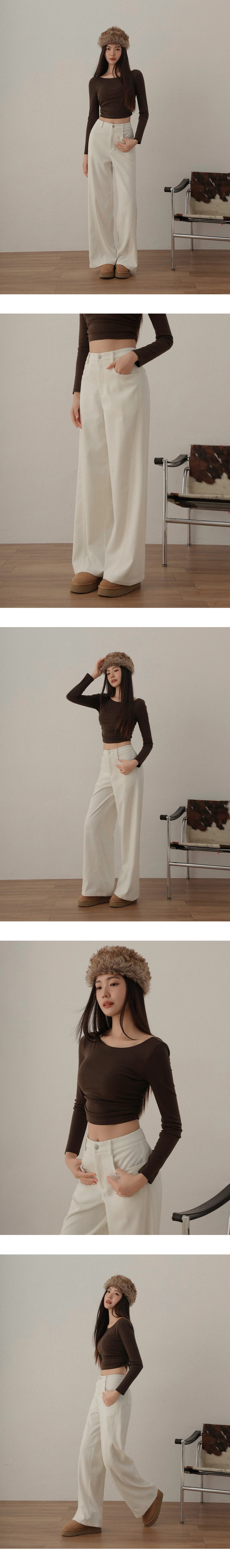 High Waist Twill Wide Leg Straight LongTrousers