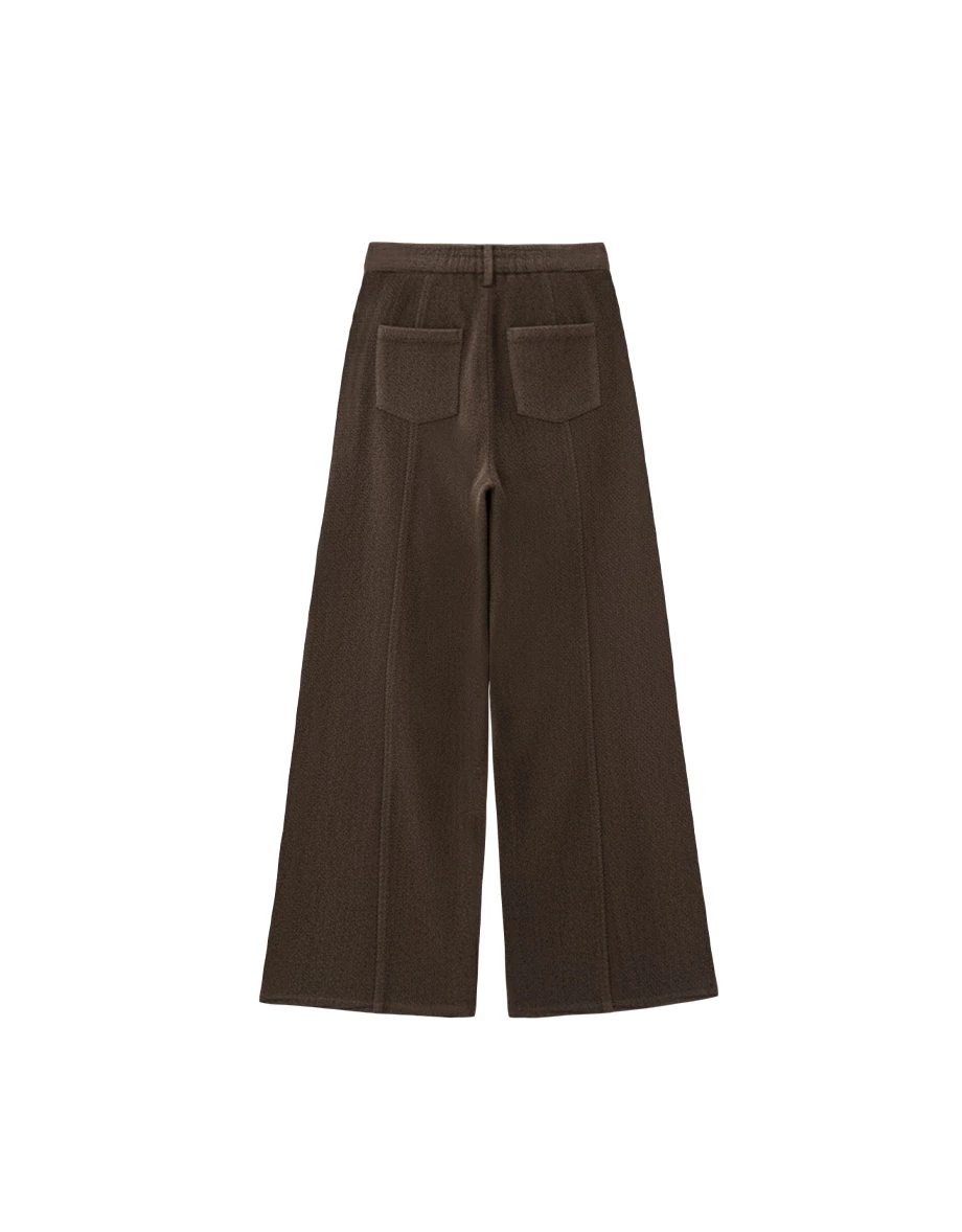 High Waist Twill Wide Leg Straight LongTrousers