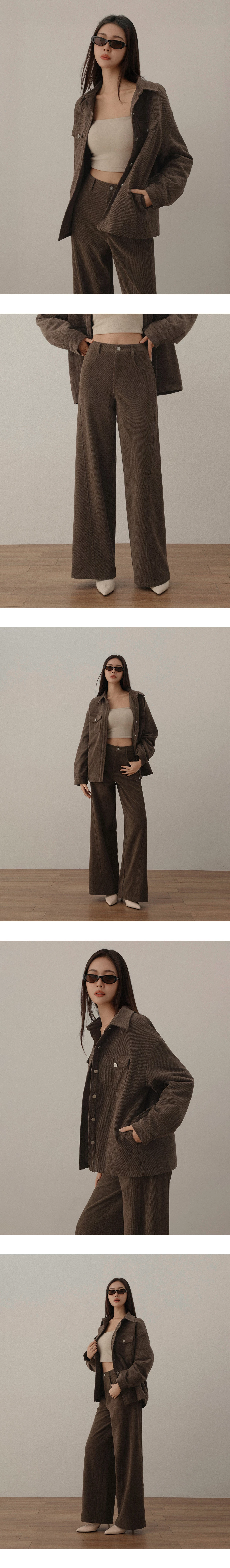 High Waist Twill Wide Leg Straight LongTrousers