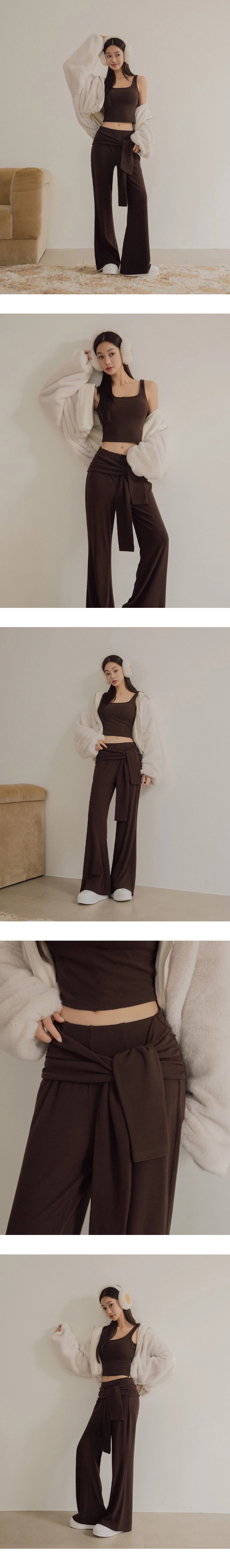 High Waist Wrap Tie Detail Wide Leg Flare Pants
