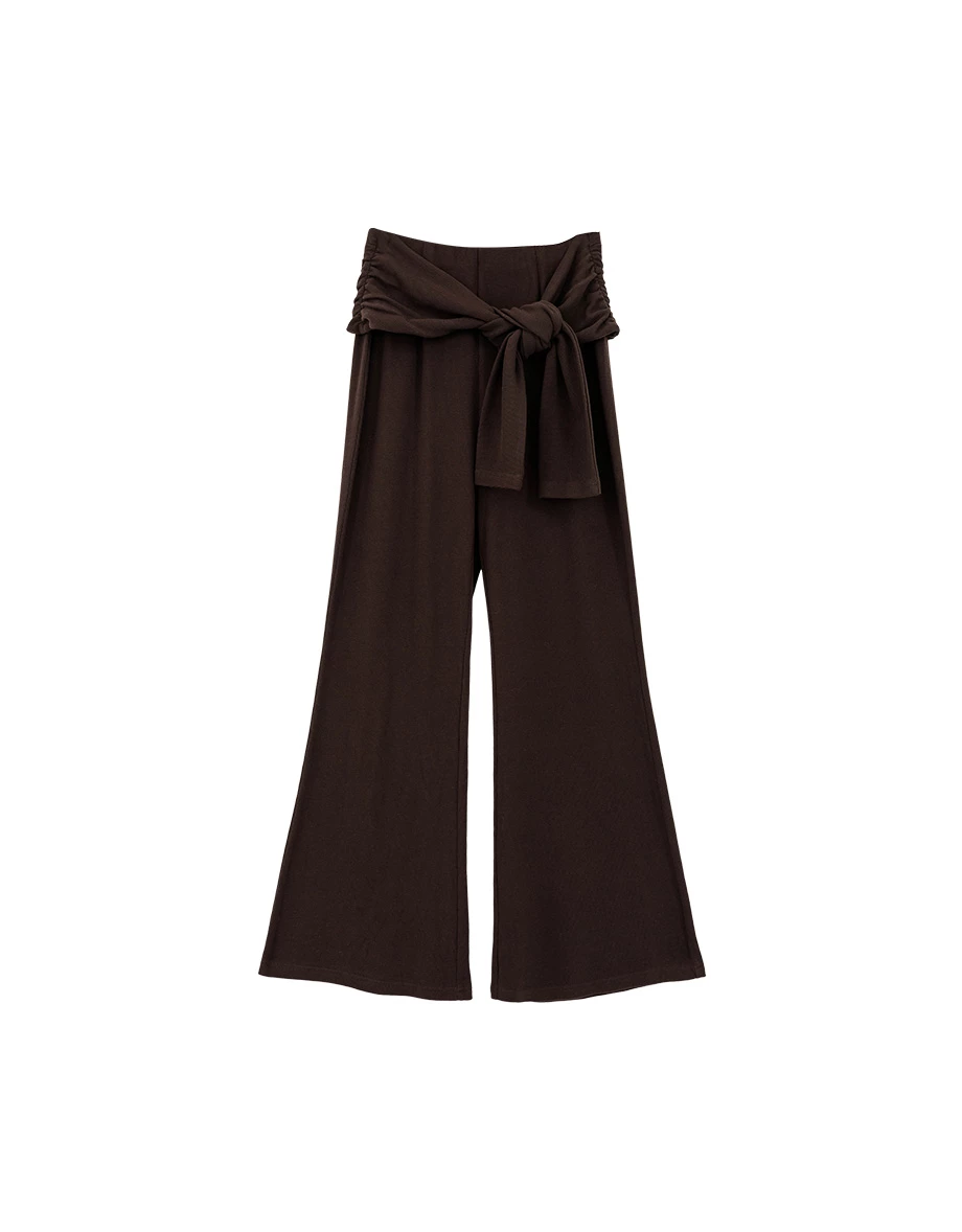 High Waist Wrap Tie Detail Wide Leg Flare Pants