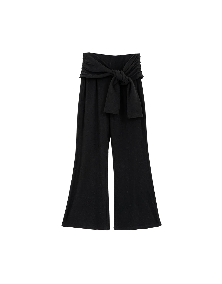 High Waist Wrap Tie Detail Wide Leg Flare Pants