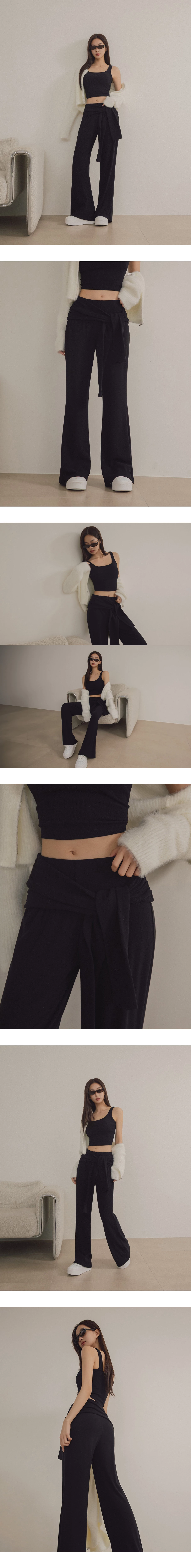 High Waist Wrap Tie Detail Wide Leg Flare Pants