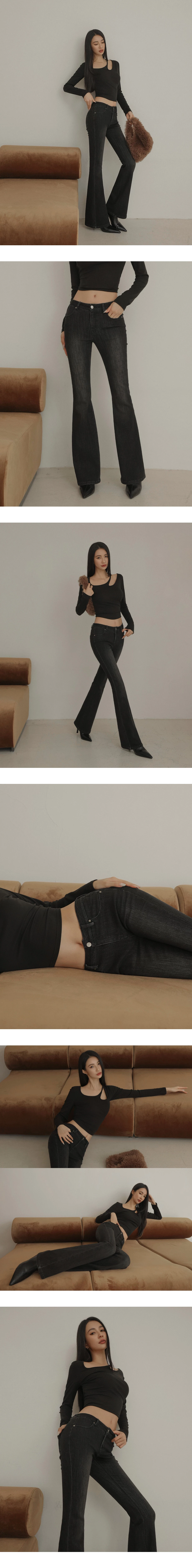 Vintage Washed Flared Jeans Denim Pants with Pockets Vintage Washed Flared Jeans Denim Pants with Pockets