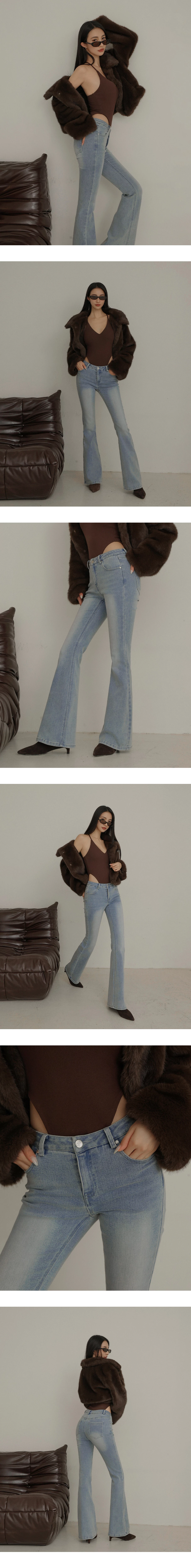 Vintage Washed Flared Jeans Denim Pants with Pockets Vintage Washed Flared Jeans Denim Pants with Pockets