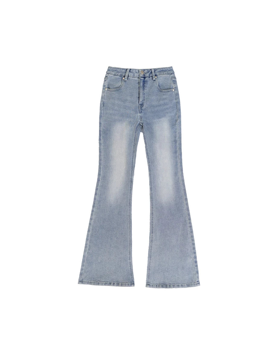 Vintage Washed Flared Jeans Denim Pants with Pockets