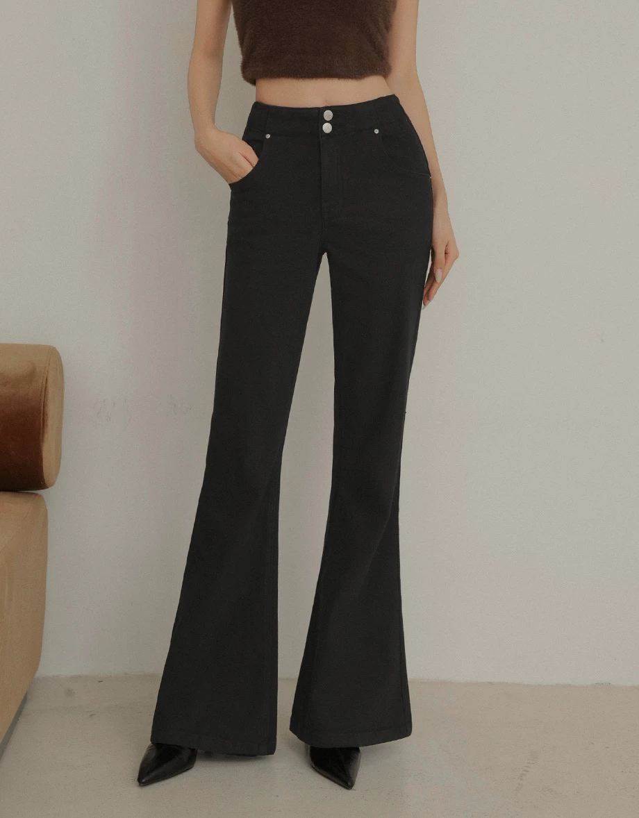 【AIRY HOURGLASS】Perfect Waistline Double Button Fleece Lined Flared Pants