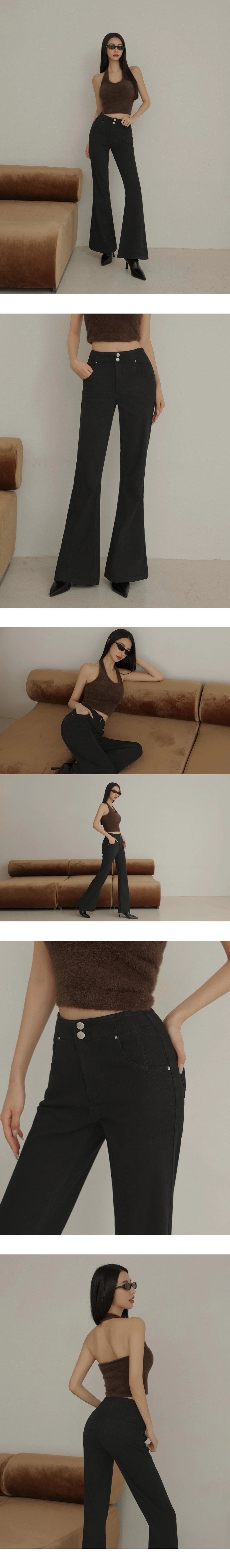 【AIRY HOURGLASS】Perfect Waistline Double Button Fleece Lined Flared Pants