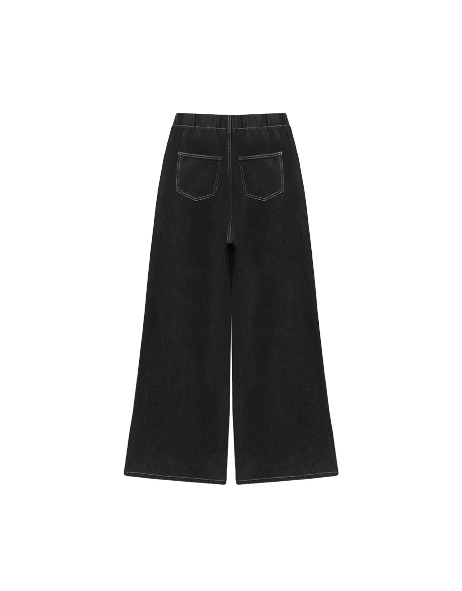 Contrast Stitch High Waist Wide Leg Pants with Pockets