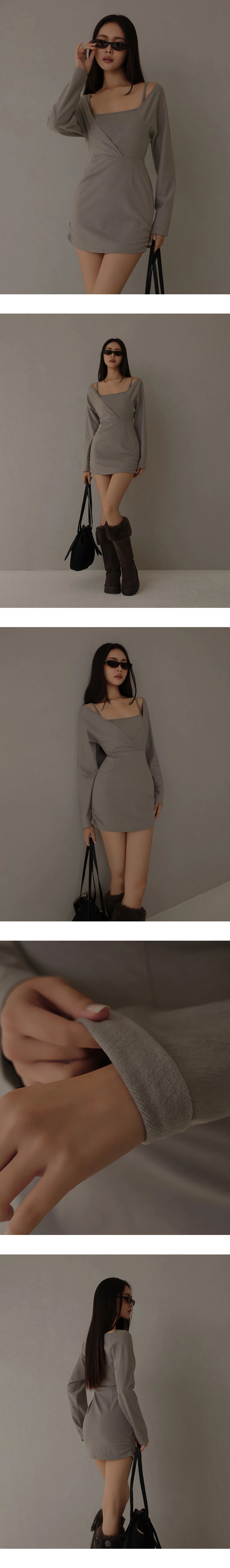 【Heat Tech】Layered Camisole Inspired V Neck Bodycon Padded Mini Dress 【Heat Tech】Layered Camisole Inspired V Neck Bodycon Padded Mini Dress
