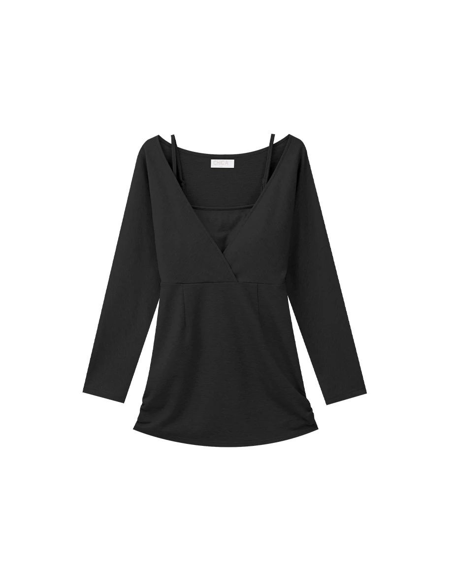 【Heat Tech】Layered Camisole Inspired V Neck Bodycon Padded Mini Dress 【Heat Tech】Layered Camisole Inspired V Neck Bodycon Padded Mini Dress