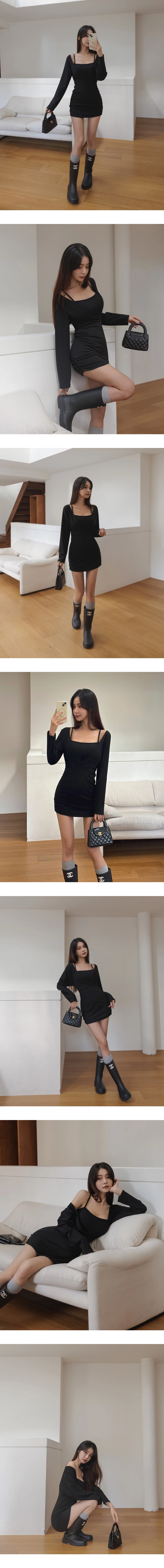 【Heat Tech】Layered Camisole Inspired V Neck Bodycon Padded Mini Dress 【Heat Tech】Layered Camisole Inspired V Neck Bodycon Padded Mini Dress