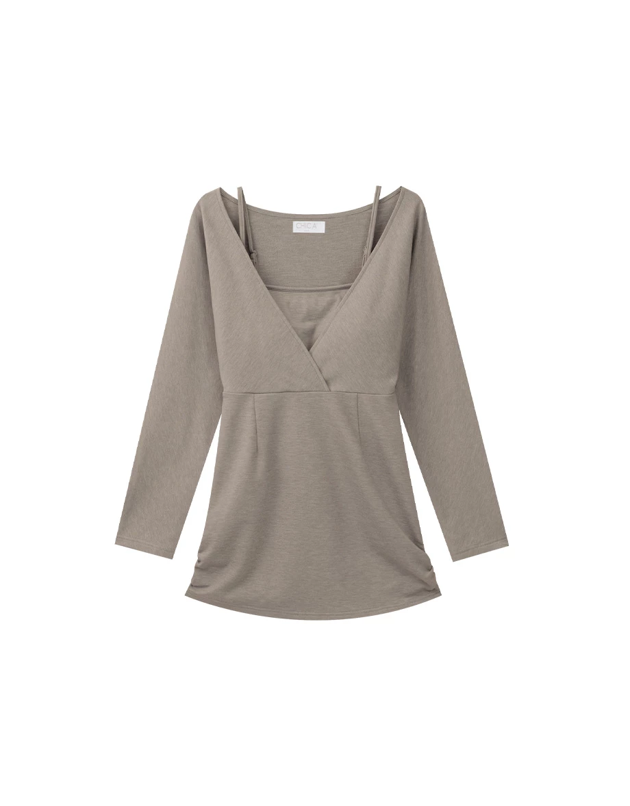 【Heat Tech】Layered Camisole Inspired V Neck Bodycon Padded Mini Dress 【Heat Tech】Layered Camisole Inspired V Neck Bodycon Padded Mini Dress